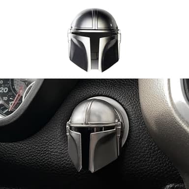 BestEvMod Mando Style Universal Car Engine Start Stop Button Cover Anti-Scratch Push Start Button Protective Cover 3D Cool Car Accessories Gift (Silver)