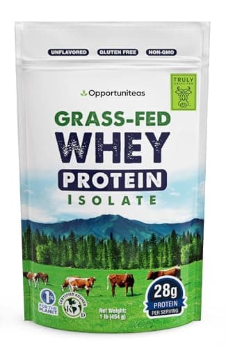Opportuniteas Grass Fed Whey Isolate Protein Powder – Unflavored, Heavy-Metal Tested, 28g Protein, Sourced from Ireland, Hormone-Free, Non-GMO, Packaged in USA – 1lb