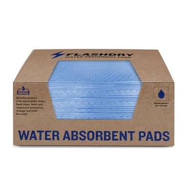 FlashDry Water Absorbent Pads 50 per Box, 17.5"x13.5" - Reusable and Hand Wringable Pads, Ideal for Water Leaks, Spills, Storm Damage Cleanup, Perfect for Basements, Garages, and Under-Sink Cabinets