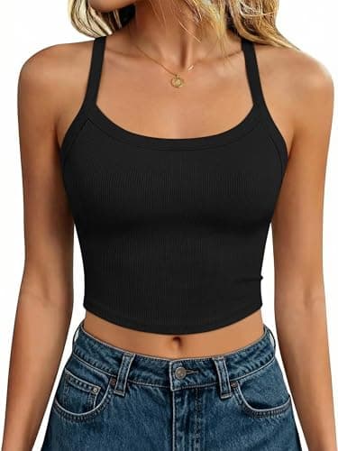 ANRABESS Womens Workout Tops Ribbed Crop Tank Backless Sleeveless Scoop Neck Going Out Camis Shirts 2026 Summer Gym Clothes Black Medium