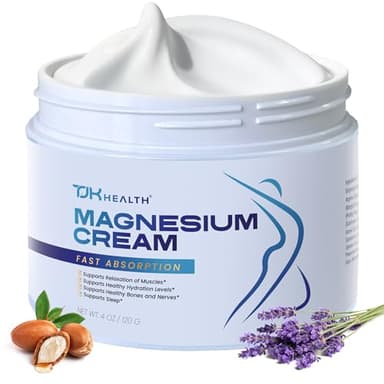 TJK Health Magnesium Cream for Neuropathy - Nerve Muscle Cramps Body Pain Topical Lotion Support with Lavender Shea Butter - Nighttime Relaxing & Calming Foot & Body Rub for Legs Feet Back