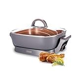 CRUX Electric Skillet with Glass Lid - Nonstick Scratch Resistant Ceramic Pan, Extra Deep with Removable Temperature Probe, 12" x 12", 1200 Watts, PFOA & PTFE Free