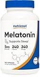 Nutricost Melatonin 5mg, 240 Capsules - 5mg Per Serving, Non-GMO, Gluten Free