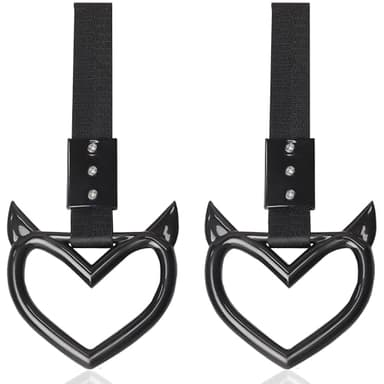 2 PCS JDM Car Accessories, Heart Handle Strap Drift Charm, Hang Ring Decoration Exterior Keychain for Car (Black Devil Style)