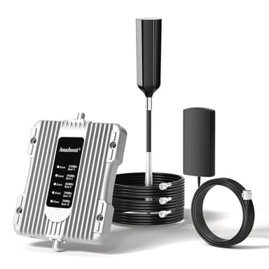 Cell Phone Booster for RV Truck, Amazboost T1 Cell Phone Signal Booster Kit for RV or Truck on Band 4, 12, 13, 17,5, 2, 25, All Networks & Carriers - Verizon, AT&T, T-Mobile, Sprint & More