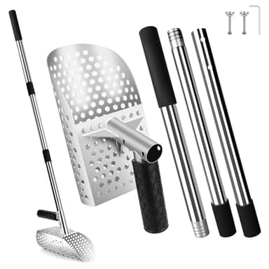 Sand Scoop for Metal Detecting,Heavy Duty Stainless Steel Metal Detector Scoop with Long Handle,Metal Detecting Shovel Used for underwater treasure hunting, beach soil metal detection, and excavationr