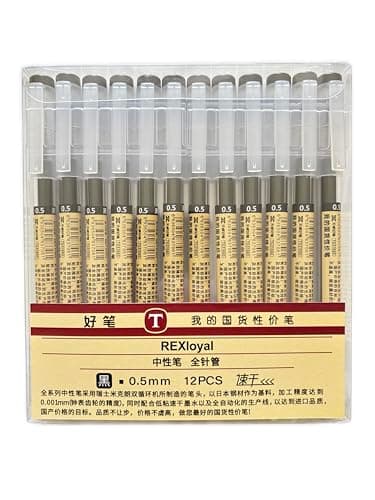 REXloyal 12 Pcs 0.5mm Black Gel Ink Pen Japanese Stationery Extra Fine Chinese Ballpoint Pen for Office School Korean Stationery Supply