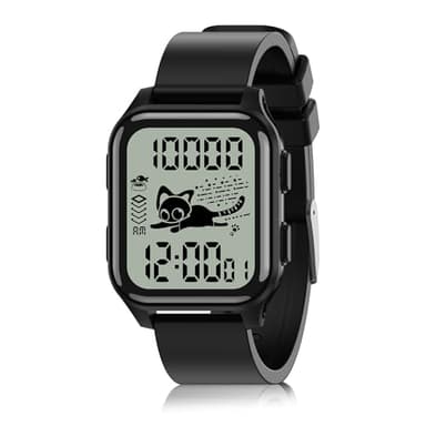 EZON T048 Digital Kids Watch for Teens Girls Boys,Sport Watch with Virtual Pet Cat Step Counter Stopwatch Pedometer Timer Alarm, No App Waterproof Fitness Tracker for Ages 7-18 (Black)