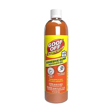 Goof Off Adhesive Gunk Remover, 8 fl. oz., Removes Stickers, Glue, Labels, Tape Residue and Adhesive, Ideal for Hard Surfaces Like Metal, Glass and Non-Acrylic Plastic