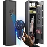 5-6 Gun Safe Cabinet for Rifles and Pistols With 3 Pistol Pouches and 2 Pockets for Home Security Quick Access via Biometric Lock No Assable Require Gun Safes with Adjustable Gun Rack for Shotguns