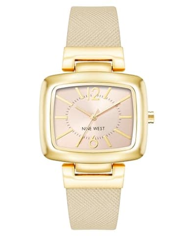 Nine West Women's NW/1856NTNT Gold-Tone and Tan Textured Strap Watch
