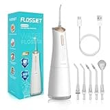 FLOSSJET Water Dental Flosser Cordless Oral Irrigator with 300ml 5 Tips 4 Modes USBCharger Portable Travle Irrigation Cleaner IPX7 Electric Irrigador Dental for Teeth Cleaning (White)