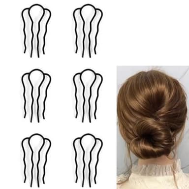 6 Piece Metal Hair Fork Clip Hair Side Combs Hair Pins Buns Updo U-Shape Hair Fork Clip French Twist Hair Styling Tool Accessories for Women