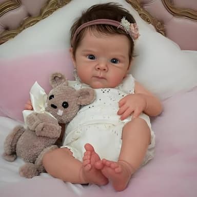 RXDOLL Realistic Reborn Baby Dolls 18 Inch Cute Soft Vinyl Lifelike Newborn Baby Girl Blue Eyes Hand-Rooted Hair Real Life Baby Dolls with Accessories Gift Toys for Kids Age 3+