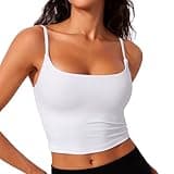 CRZ YOGA Butterlift Womens Scoop Neck Longline Sports Bra - U Back Adjustable Straps Workout Crop Tank Top with Built in Pads White Medium