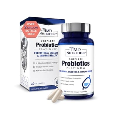 1MD Nutrition Complete Probiotics Platinum - w/Prebiotics and Probiotics for Digestive Health - Probiotic Supplement for Women & Men - More Than 50 Billion Live CFU 11 Strains Dairy-Free - 30 Caps
