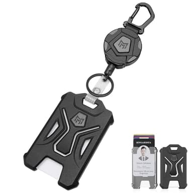 MNGARISTA Retractable Badge Holder,Heavy Duty Carabiner Clip Keychain Badge Reel,Tactical ID Card Key Holder with 31.5" Retractable, Black