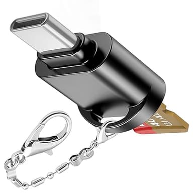 USB C Micro SD Card Reader for Android Phone, Camera, Laptop with Keychain, Mini Metal Type-C Card Reader (Black)