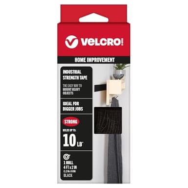 VELCRO Brand - Industrial Strength | Indoor & Outdoor Use | Superior Holding Power on Smooth Surfaces | Size 4ft x 2in | Tape, Black - Pack of 1, (Model: 90593)