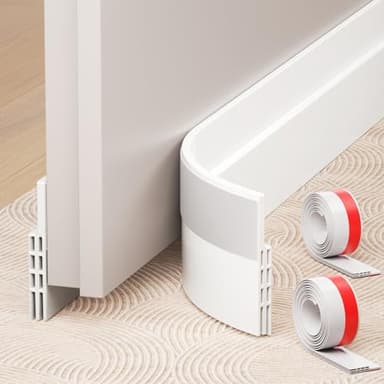 Hojoy 2 Pack Under Door Draft Stopper, Adjustable Door Sweep Anti-Collision Strong Adhesive Weather Stripping Tape Soundproof Draught Stoppers 2" W x 39" L, White