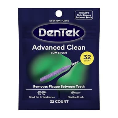 DenTek Slim Brush Advanced Clean, Interdental Brushes for Cleaning Between Tight Teeth, Safe for Braces & Dental Work, 32 Count