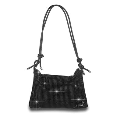 Octwine Rhinestones Evening Bag Bucket Purse Handbag Sparkly Shoulder Bags Crossbody Bag Party Prom Crossbody Bag for Women (Black)
