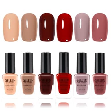 GELLEN Nail Polish Set, Nude Red Brown Quick Dry Traditional Regular Nail Polish Fall Winter 6 Colors Set for Finger Toe & Acrylic Fake Nails Home Salon, Non UV Gel, TPO HEMA Free, Non-toxic