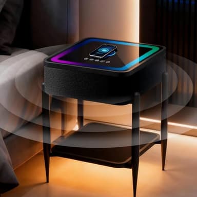LED Smart Nightstand with Bluetooth Speaker & Wireless Charging, Modern End Table with RGB Lights, Tempered Glass Touch Panel, USB/Type-C/AUX Ports, Easy Assembly, 65W HiFi Sound System, Black