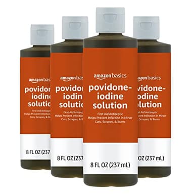 Amazon Basics First Aid Antiseptic, 10% Povidone Iodine Solution, 8 Fl Oz, Pack of 4