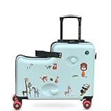 Cegali 2025 Itsy Rider 20" Ride-on Suitcase for Kids with Double Spinner Red Wheels (Green Safari)