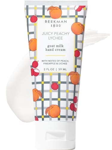 Beekman 1802 Goat Milk Hand Cream – Juicy Peachy Lychee – Scented – 2 oz – Moisturizing Hand Lotion for Dry Skin – Non-Greasy – Sensitive Skin Safe – Cruelty Free