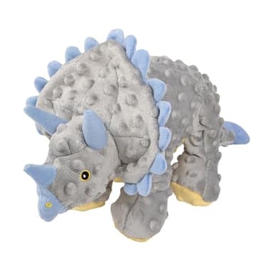 goDog Dinos Frills Squeaky Plush Dog Toy with Chew Guard Technology, Durable Fabric & Squeaker for Active Play, Gray, Large
