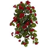Nearly Natural 29in. UV Resistant Geranium Artificial Hanging Plant, Red Flowers with Green Foliage, Indoor/Outdoor Decor, Set of 2 - Lifelike Home and Garden Enhancement
