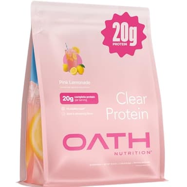 Oath Nutrition Clear Whey Isolate Protein Powder, Pink Lemonade, 20g Complete Protein per Serving, No Added Sugar, Grass-Fed, 18 Servings