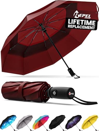 Windproof Travel Umbrella - Compact & Withstands Winds up to 85MPH, Strongest Premium Auto Folding Umbrella for Rain and Sun - Durable, Light & Portable for Women & Men, Fits Backpack & Cars