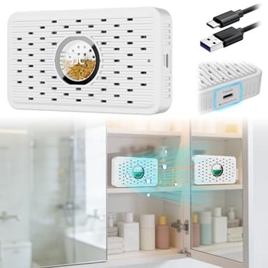 Auto Power-off USB C Rechargeable Gun Safe Dehumidifier Desiccant,Small Reusable Moisture Absorber Silica Gel Packets for 3D Printer Bathroom Bedroom Basement RV Closet Cabinet Windowsill Tent - White