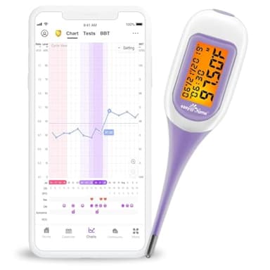 Easy@Home Smart Basal Thermometer, Large Screen and Backlit, Period Tracker with Premom (iOS & Android) - Auto BBT Sync, Charting, Coverline, Accurate Fertility Prediction EBT-300 Purple