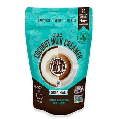Coconut Cloud: Dairy-Free Coffee Creamer | Minimally Processed, Shelf Stable. Made from Coconut Powdered Milk. | Vegan, Gluten Free, Non-GMO. (Home, Office, Travel), Creamers (Original - 20 Sticks)