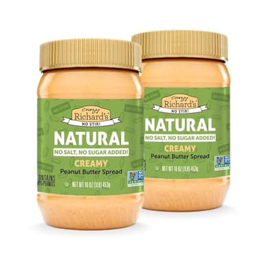 Crazy Richard's Creamy No Stir Peanut Butter with No Added Salt, Sugar, Or Preservatives (16 oz, Pack of 2)