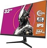 CRUA 32" 4K Gaming Monitor, IPS UHD(3840 * 2160P) 144Hz Monitors, Computer Monitor Support FreeSync, HDR, 120% sRGB, 1.07B Color Depth, with HDMI 2.1/DP 1.4 and Built-in Speaker, Support Wall- Black