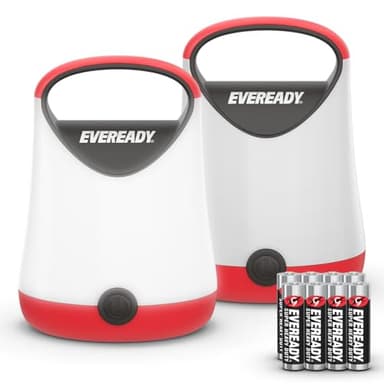 Eveready LED Camping Lantern X-250 (2-Pack), Super Bright Tent Lights, Rugged Water Resistant LED Lanterns, 100 Hour Run-time (Batteries Included), Red and Black