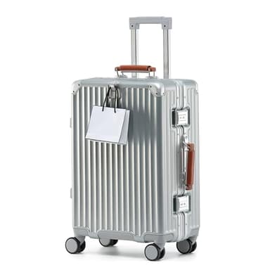 HotWay 26 Inch Hardside Checked Luggage with Leather Handle, PC Zipperless Suitcase with Spinner Wheels and TSA Locks, Lightweight Checked Luggage for Travel, Silver
