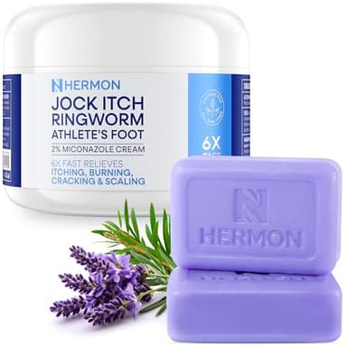 Hermon Antifungal Jock Itch Cream & Soap Kit: Anti Fungal Treatment for Ringworm, Psoriasis, & Athlete's Foot with Tea Tree Soap - Provides Soothing Relief for Body & Foot- 100g Bottle / 2 Bars
