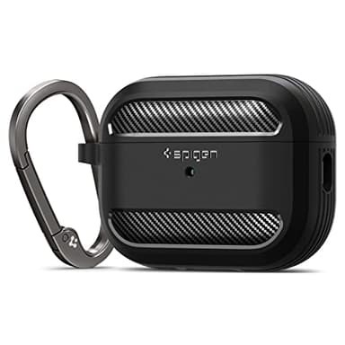 Spigen Rugged Armor Designed for AirPods Pro 2nd Generation Case 2022/2023 (USB-C/Lightning Cable) Cover with Carabiner - Matte Black