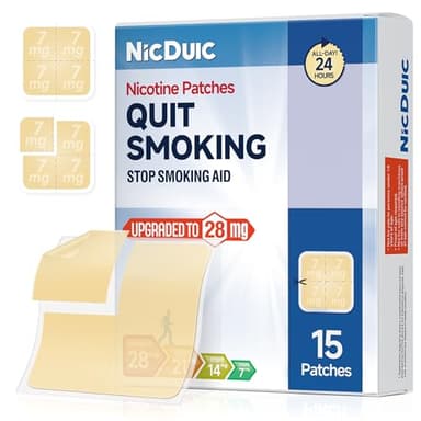 Nicotine Patches Upgrade 28mg - Dividable 7mg *4 Design 7mg/14mg/21mg/28mg, Transdermal System Stop Smoking Patch. All Step Stop Smoking Aids That Work 24h-15 Count