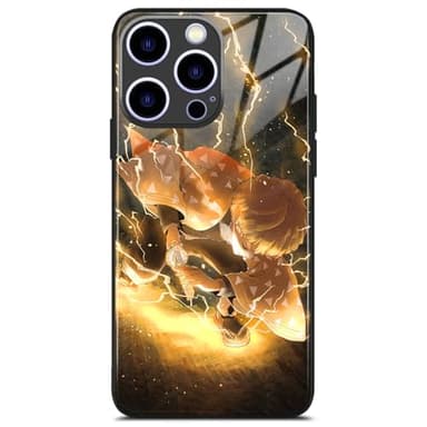 Black Anime Case for iPhone 16 Pro Manga Design Glossy Tempered Glass Silicone Shockproof Protection Cover Shell