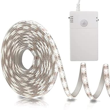 echosari Battery Operated Motion Sensor Cabinet Strip Lights, 9.8Ft 90 LED Counter Closet Strip Light, Motion & Night Sensor Safe Tape Light for Stairs Wardrobe Kitchen (Cool White)