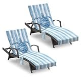 Zingtto Lounge Chair Towel Cover, Pack of 2 - Microfiber Beach Towels with Pockets, Fits Outdoor Garden Beach Hotel Pool Chairs, Non-Slip & Portable Design, 85" X 30", Sea Turtle Blue Stripe