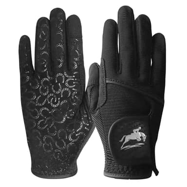FINGER TEN Womens Horse Riding Gloves Premium Equestrian Horseback Gloves for Ladies, Mesh Breathable Lightweight Comfortable Grip Summer Color Pack (Black, Medium)
