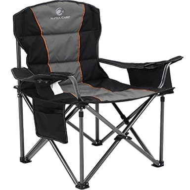 ALPHA CAMP Heavy Duty Camping Chair 500LBS Capacity, Oversized Folding Chair for Heavy People, Padded Portable Outdoor Chair with Cooler Bag & Cup Holder for Camping, Fishing, Beach,Black,1PC